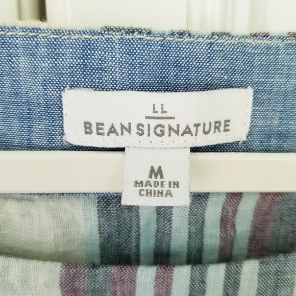 L.L. Bean Signature Blue Plaid 100% Linen Short Sleeve Tie Front Boxy Top Medium - Picture 2 of 5